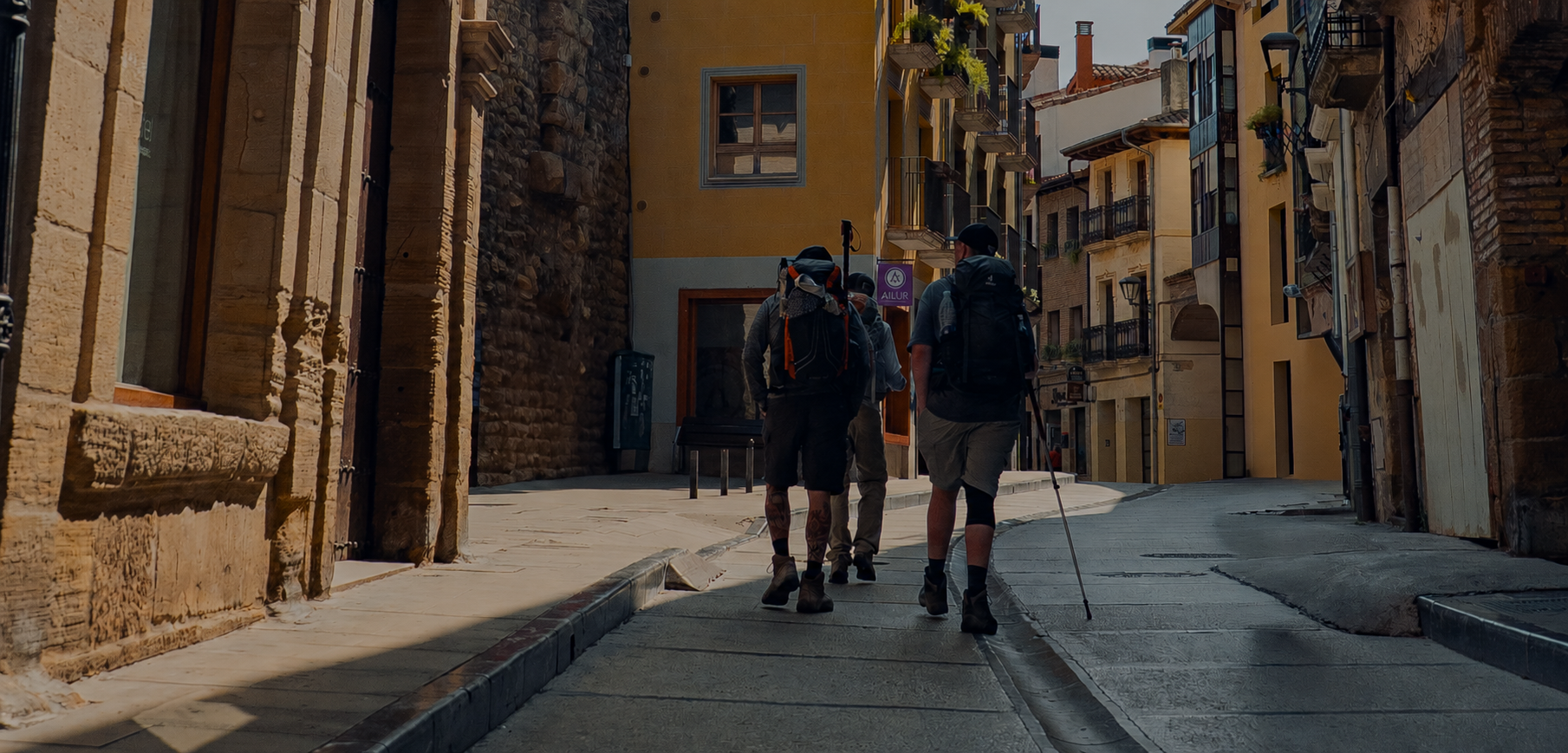 Peregrinos recorriendo una ruta hist&oacute;rica de Tierra Estella